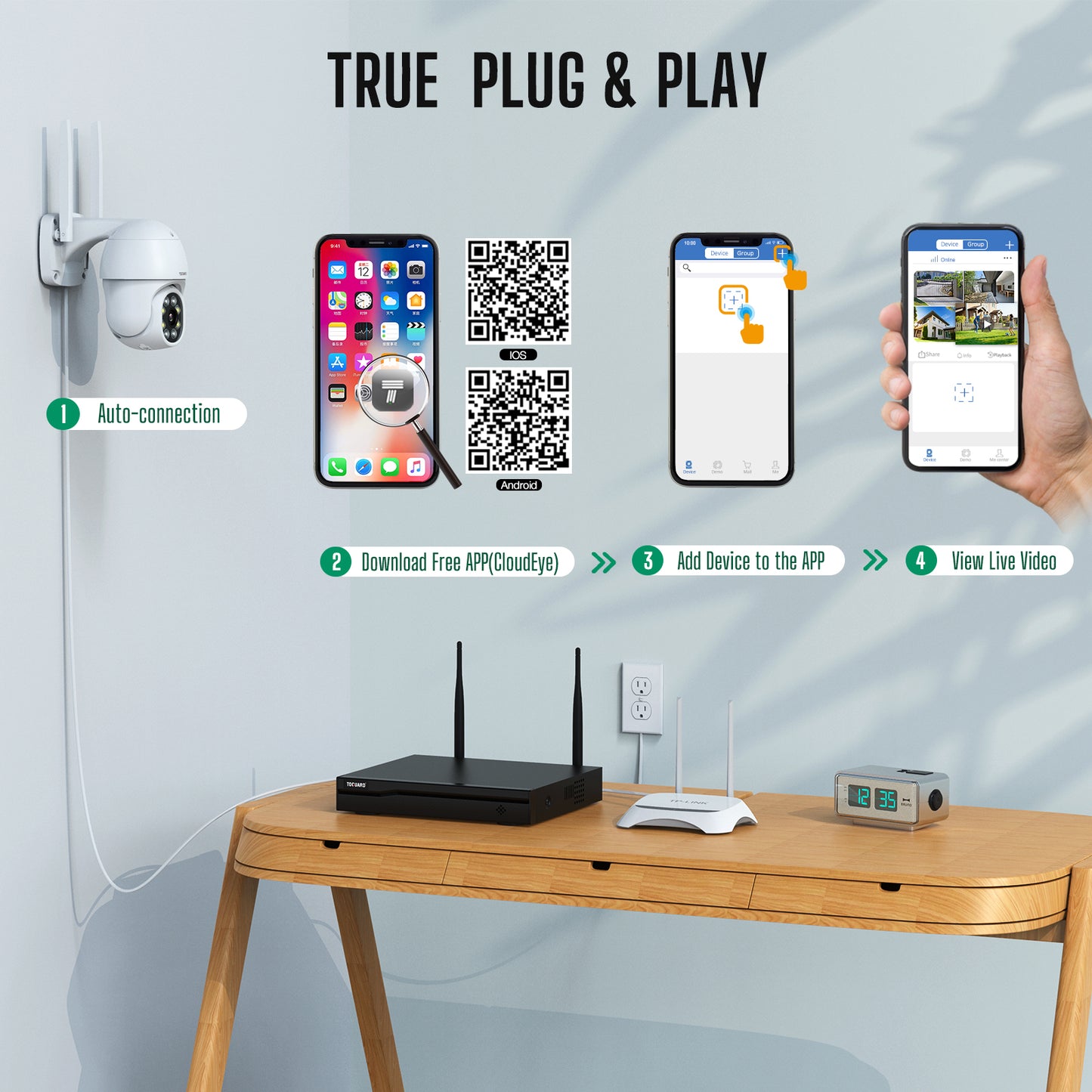 TOGUARD Wireless Security Camera System Outdoor, Pre-Installed 1TB Hard Drive WiFi Camera System for Home Monitoring, 4X 3MP CCTV Camera System with Night Vision, Motion Alert, Two-Way Audio, IP66 Waterproof