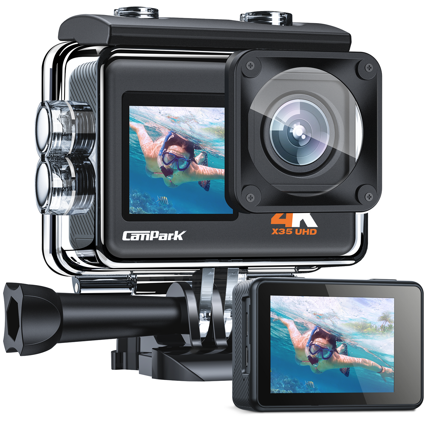 CAMPARK WiFi Action Camera 4K 24MP Dual Screen 170° Wide Angle Sports Camera 4X Zoom PC Webcam 40M with EIS Underwater Waterproof Camera