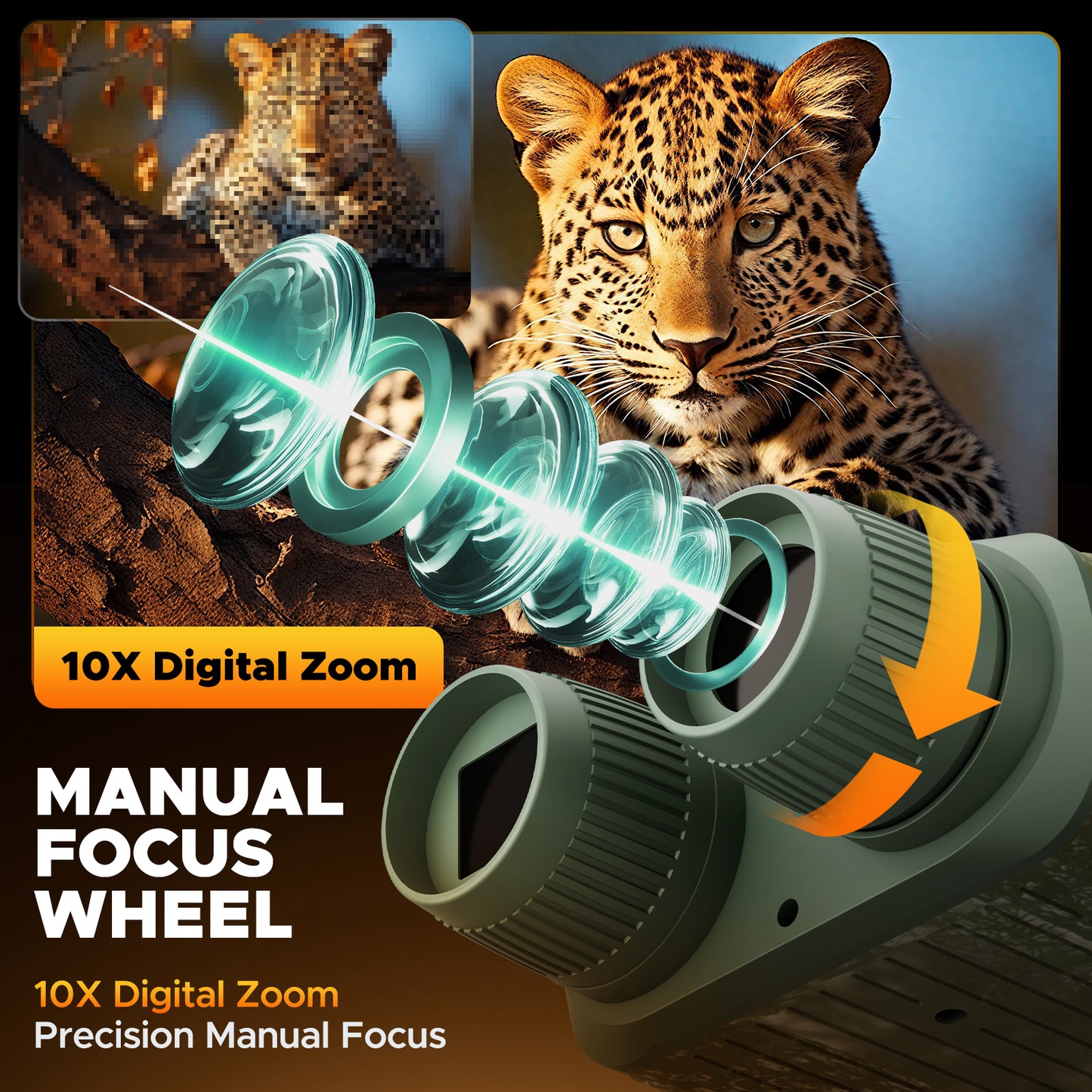 CAMPARK Night Vision Goggles, 4K 48 MP Night Vision Binoculars 10X Zoom & 5000mAh Battery, 32GB Card Included, Infrared Vision, 1300ft Range, Perfect for Outdoor, Camping & Security