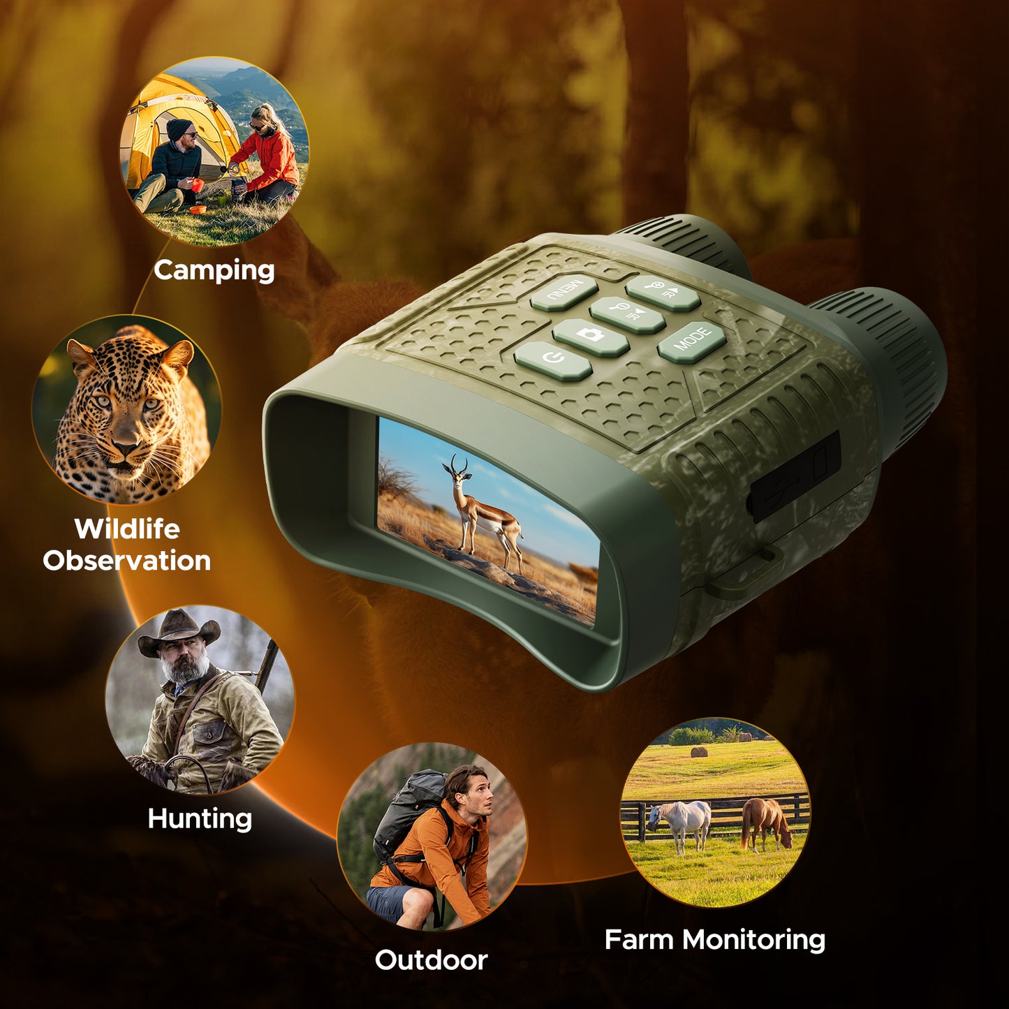 CAMPARK Night Vision Goggles, 4K 48 MP Night Vision Binoculars 10X Zoom & 5000mAh Battery, 32GB Card Included, Infrared Vision, 1300ft Range, Perfect for Outdoor, Camping & Security