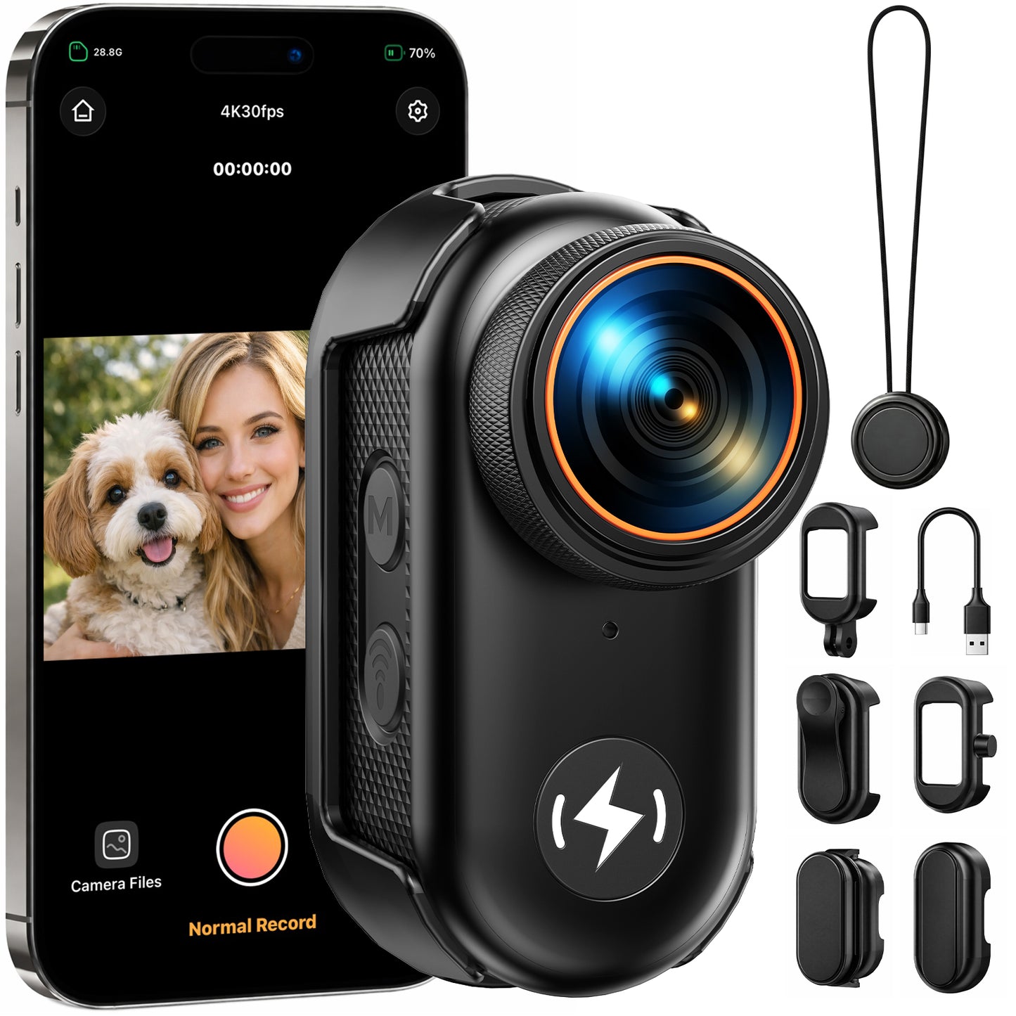 Campark Mini Body Camera 4K with 64GB Card 1.47" Screen Thumb Action Camera Magnetic Mount WiFi Hands-Free Camcorder for Vlogging Outdoor Sports