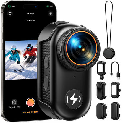 Campark Mini Body Camera 4K with 64GB Card 1.47" Screen Thumb Action Camera Magnetic Mount WiFi Hands-Free Camcorder for Vlogging Outdoor Sports