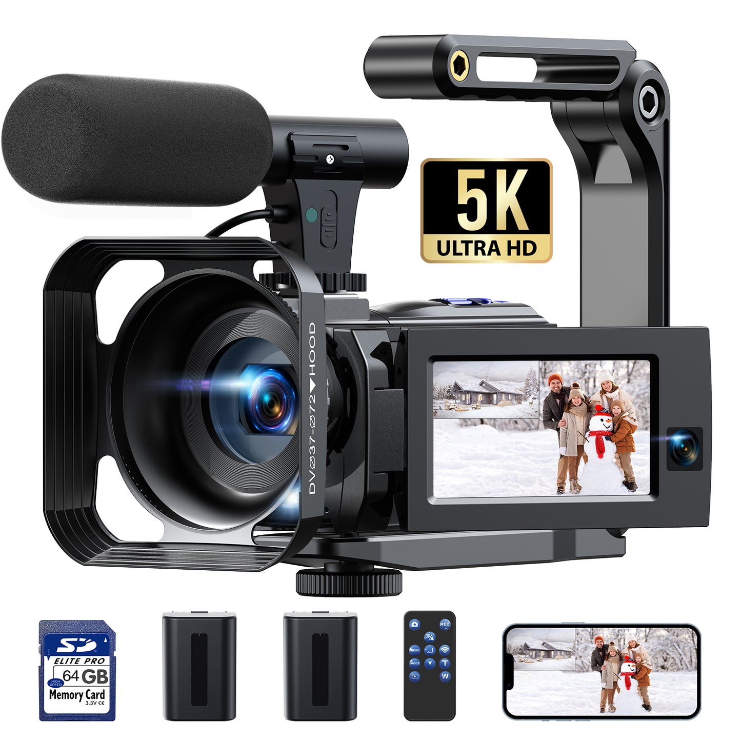 Campark Dual Lens 5K 25FPS Video Camera 56MP Photo 3" Touch Screen Digital Camcorder for Vlogging Youtube