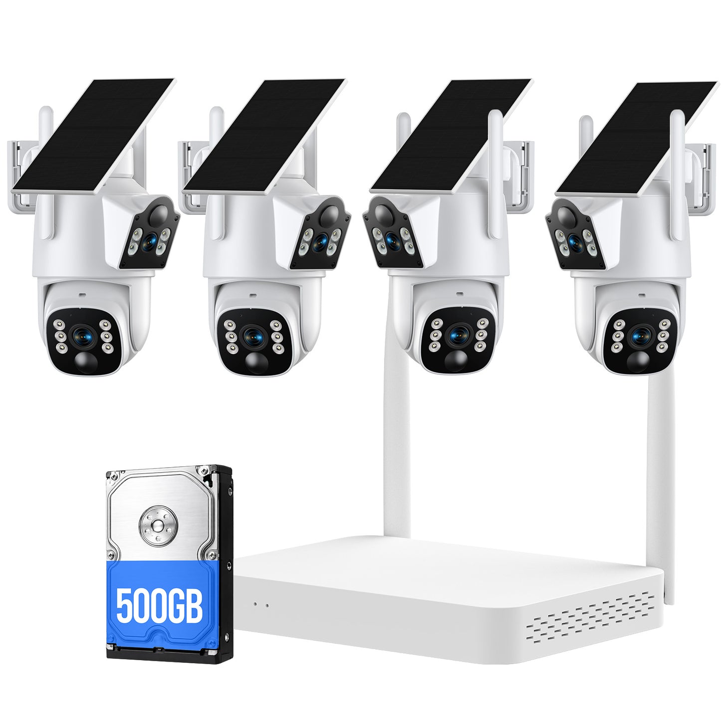 TOGUARD SC56 Solar Wireless Security Camera System Outdoor with 500G Hard Drive 4pcs 2K PTZ Dual Lens Linkage Security Surveillance Cameras Multi-Angle Monitoring
