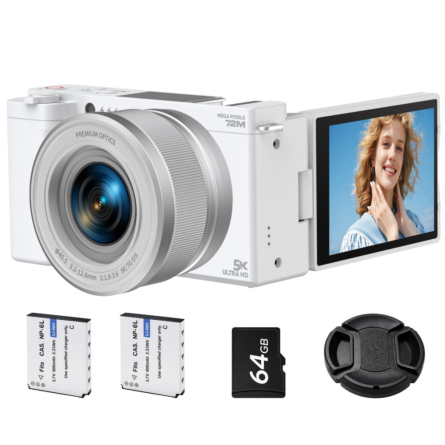 Campark 72MP Digital Camera for Photography with 6X Optical Zoom Ultra HD Autofocus 5K Video Camara Digital, 64GB SD Card