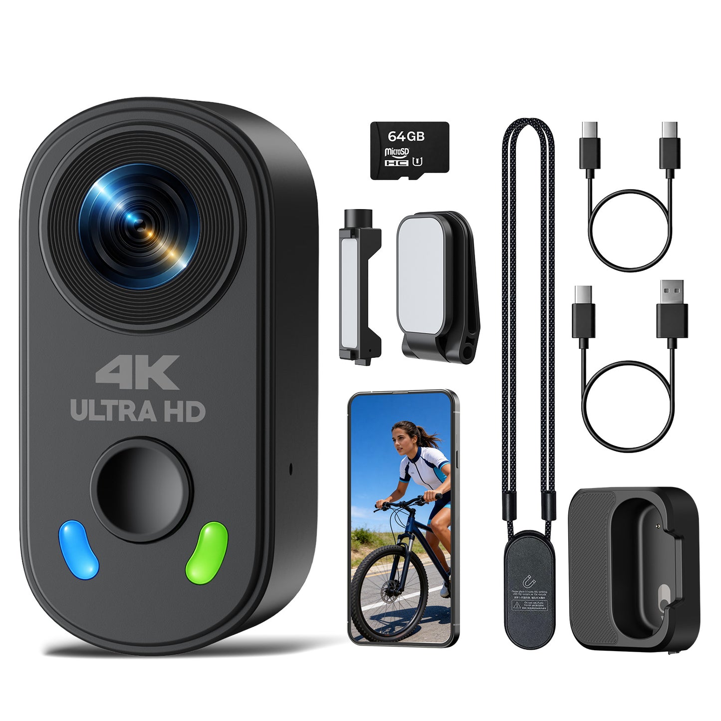 Campark POV Camera 4K Mini Body Camera with Charger Case 64GB EIS Stabilization Magnetic Mount WiFi Hands-Free Camcorder Vlogging Sports