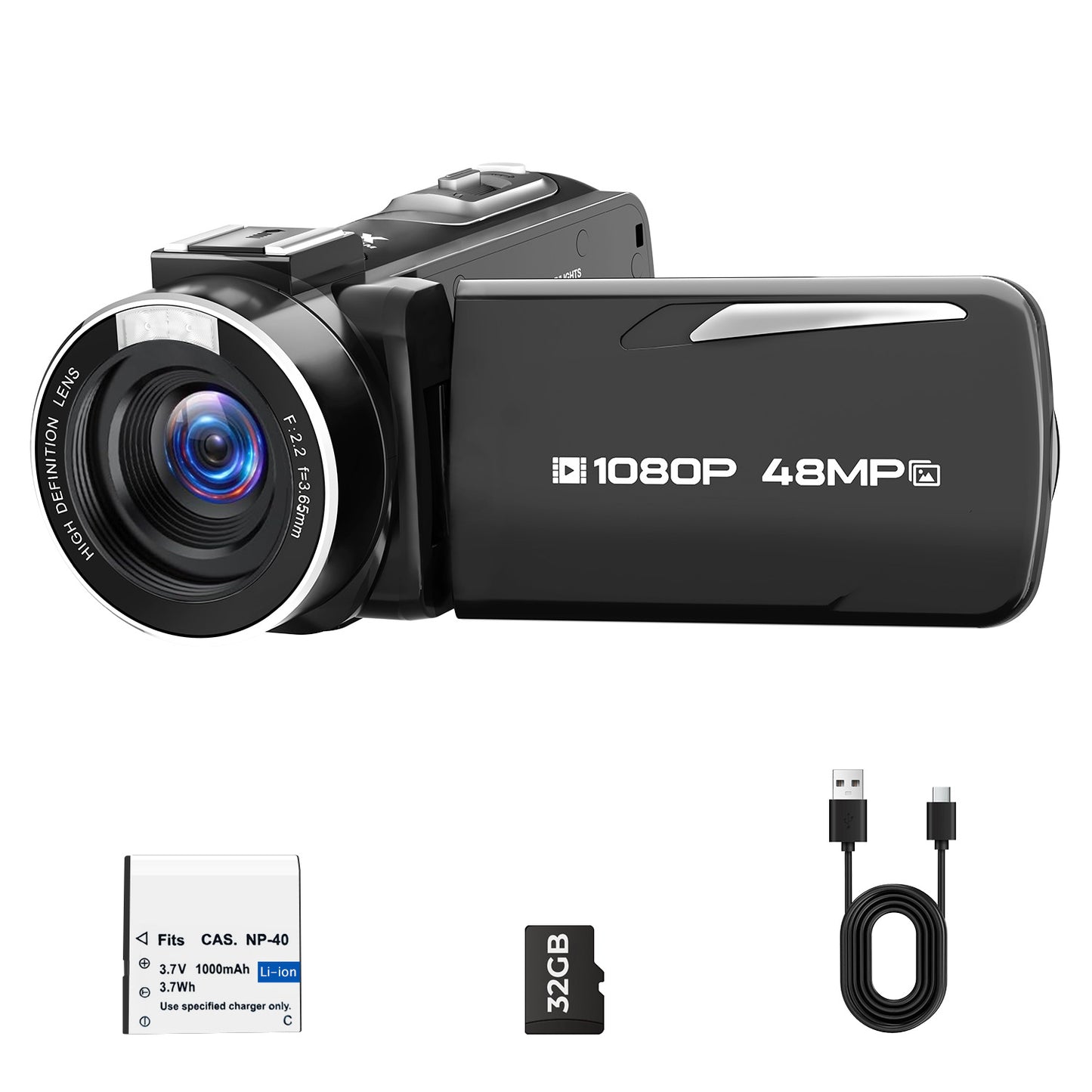Campark AC25 1080P 30FPS Video Camera 48MP Photo 3" 270° Screen Digital Camcorder for Kids Teens Students