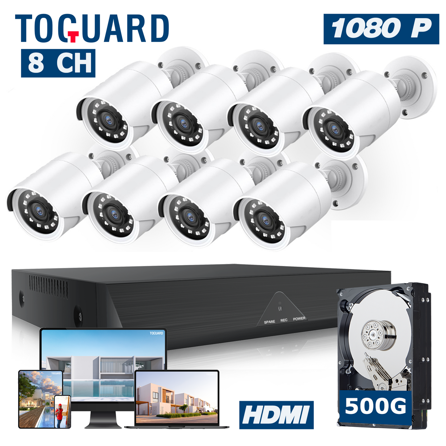 Toguard SC35 8CH CCTV セキュリティ カメラ システム 屋外用 3TB ハード ドライブ付き 8 台の 1080P バレット監視カメラ HDMI コネクタ