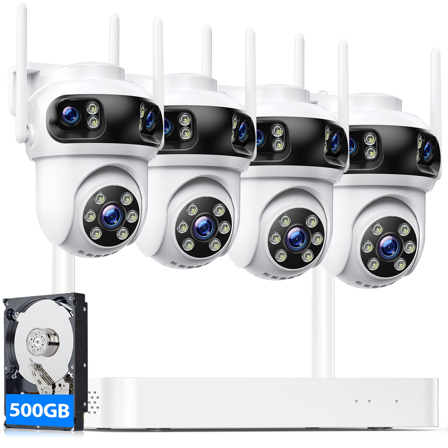 Toguard Triple-Lens Wireless Security Cameras System, 24/7 Record Home Security Camera System, Auto Tracking, 2.4 & 5GHz WiFi, 360°PTZ, 2K Color Night Vision, 0 Monthly Fee, 500GB HDD