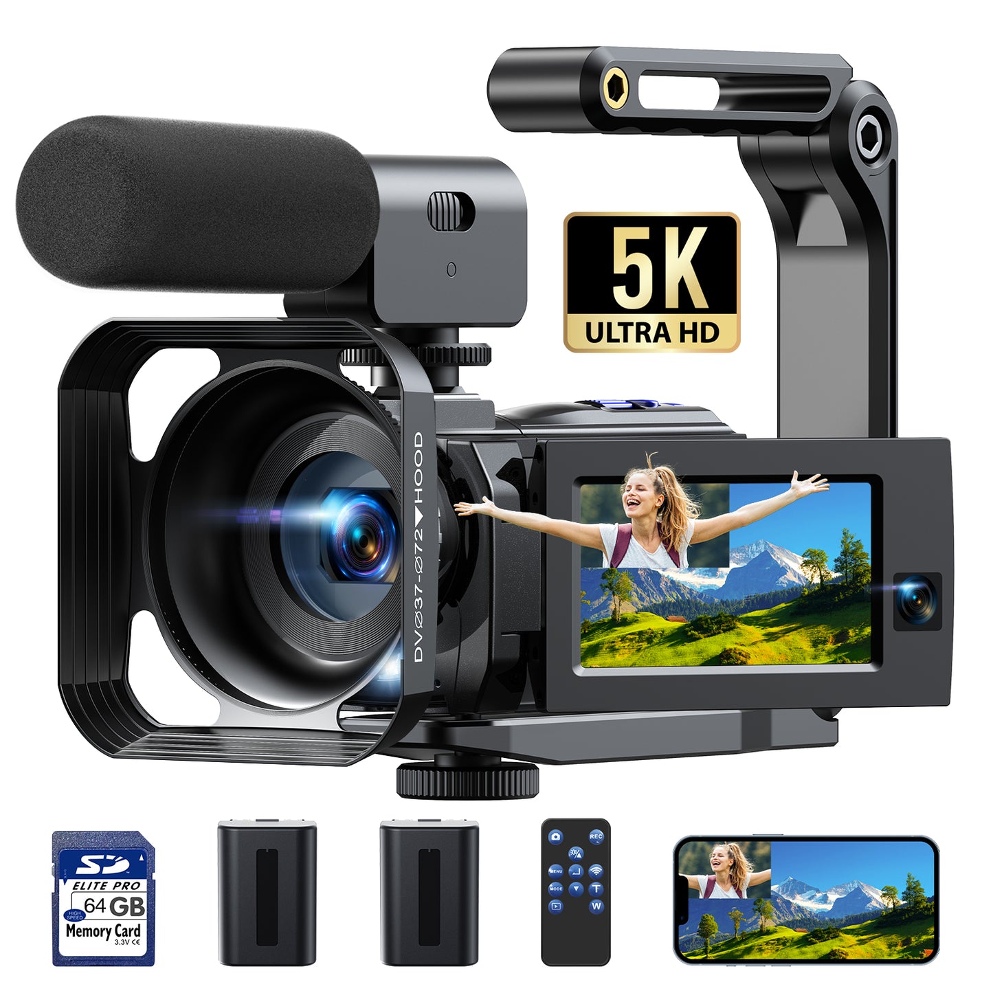 Campark Dual Lens 5K 25FPS Video Camera 56MP Photo 3" Touch Screen Digital Camcorder for Vlogging Youtube