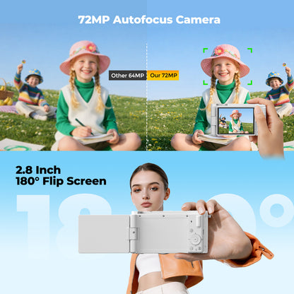 Campark 72MP Digital Camera for Photography with 6X Optical Zoom Ultra HD Autofocus 5K Video Camara Digital, 64GB SD Card
