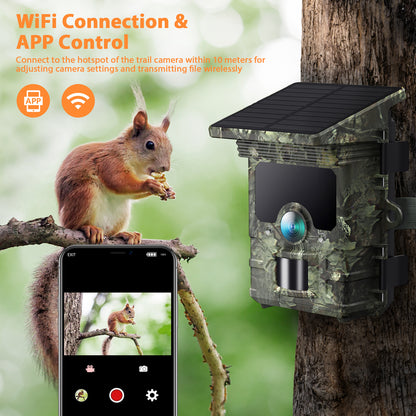 CAMPARK ソーラートレイルカメラ SDカード付き 4K 30fps WiFi Bluetooth 46MP ハンティングゲームカメラ 120°検出角度 モーションセンサー ナイトビジョン IP66 防水 野生動物の追跡用