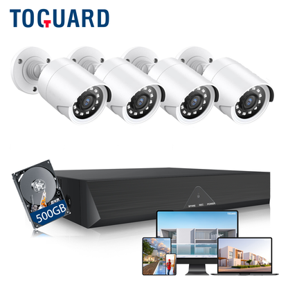 Toguard 8CH CCTV Security Camera System Outdoor with 3TB Hard Drive 4pcs Wired 1080P Bullet Surveillance Cameras HDMI Connector