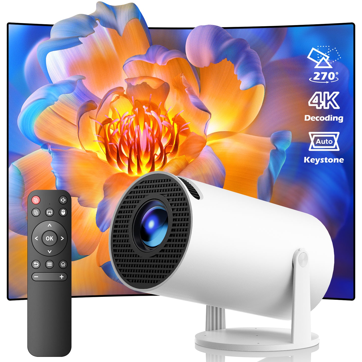 Campark Projector with WiFi and Bluetooth, Mini Projector, 4K 1080P Support Portable Wireless Movie Projectors 220° Rotatable 130'' Screen Auto Keystone Compatible with HDMI/iPhone/TV Stick for Bedroom