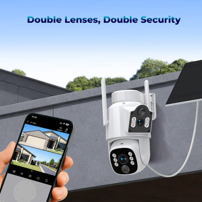 TOGUARD SC56 Solar Wireless Security Camera System Outdoor with 500G Hard Drive 4pcs 2K PTZ Dual Lens Linkage Security Surveillance Cameras Multi-Angle Monitoring