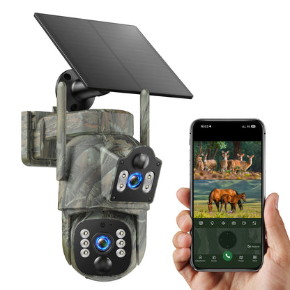Campark 4G LTE Cellular Trail Camera, Dual Lens Dual Pir Solar Powered 2K Hunting Game Cam, 360° Live View, Color Night Vision, No WiFi