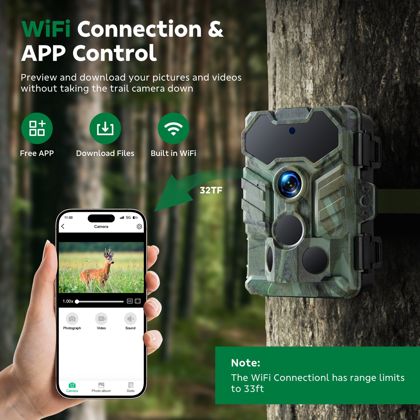 CAMPARK トレイルカメラ 2個パック WiFi Bluetooth ゲーム鹿狩りカメラ ナイトビジョン付き 防水 IP66 0.1秒トリガー モーションアクティベート トレイルカメラ 32MP 1080P 2.4インチ LCD 野生動物カメラ