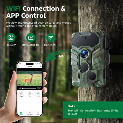 CAMPARK トレイルカメラ 2個パック WiFi Bluetooth ゲーム鹿狩りカメラ ナイトビジョン付き 防水 IP66 0.1秒トリガー モーションアクティベート トレイルカメラ 32MP 1080P 2.4インチ LCD 野生動物カメラ