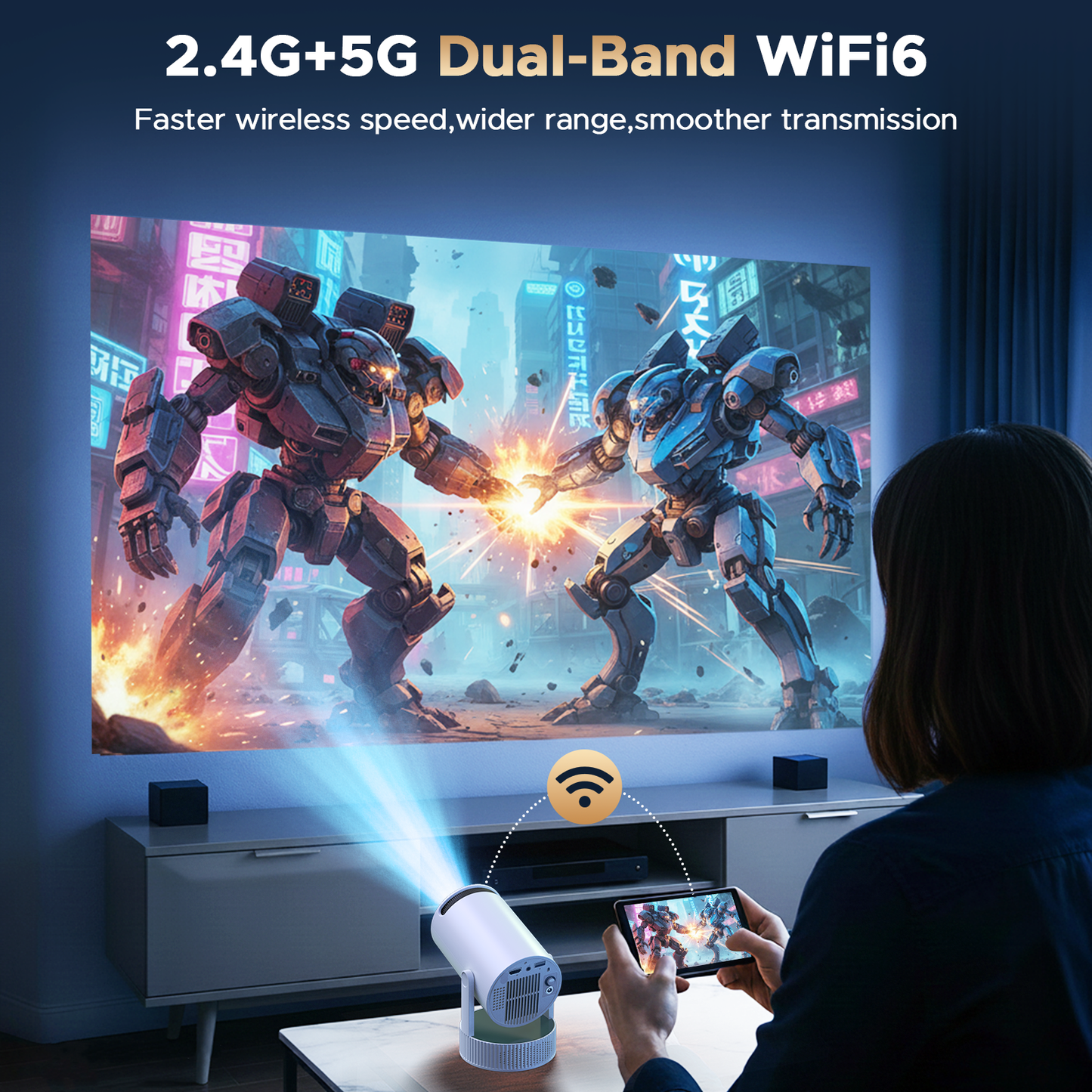 Campark Mini Projector 4K Wifi 6 Max 3.5H Battery 220° Rotatable Portable for Outdoor Bedroom 1080P Compatible with iphone/TV Stick/HDMI/Laptop