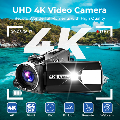 Campark AC22 4K 30FPS Video Camera 64MP Photo 3" 270° Screen Digital Camcorder for Vlogging Youtube
