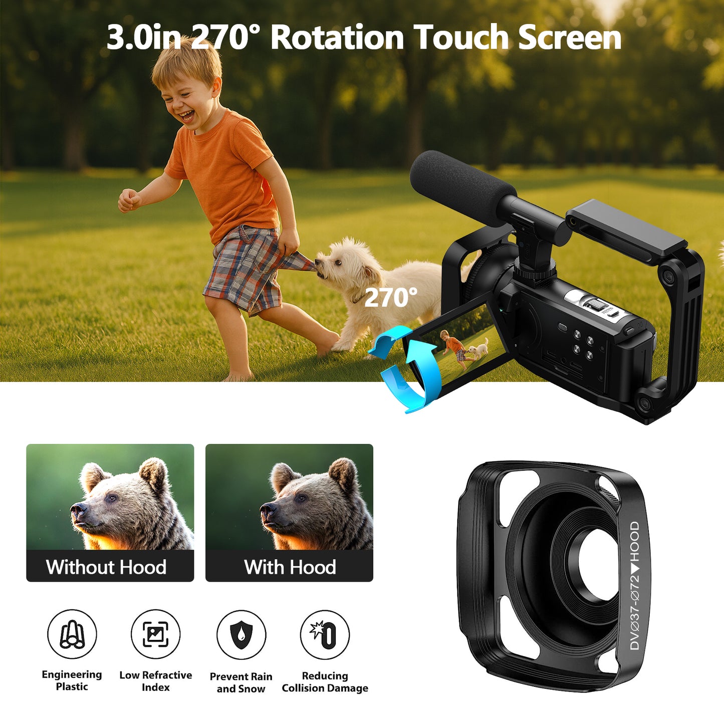 Campark 5K Camcorder Video Camera with Microphone 3" Touch Screen 56MP Vlogging Cameras for YouTube
