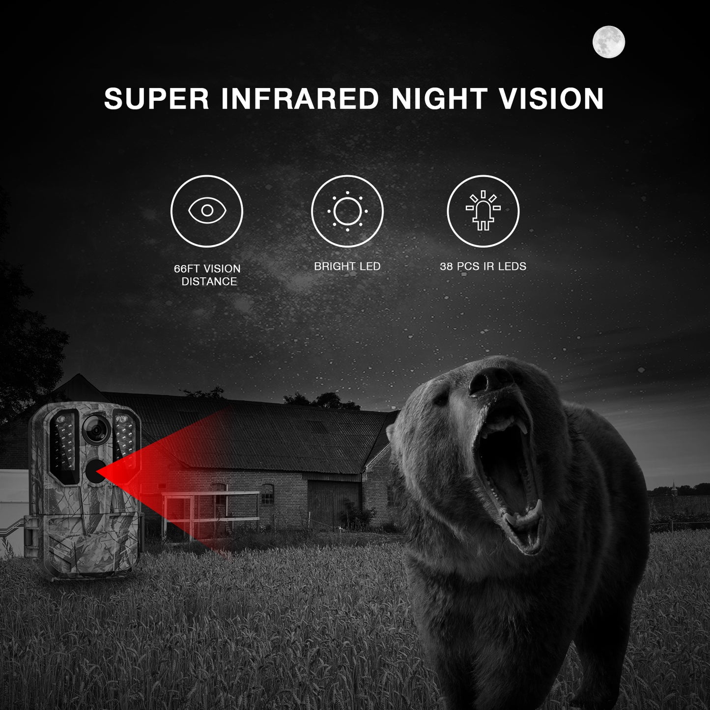 Campark WiFi Trail Camera 24MP 1296P Bluetooth Game Camera with Night Vision Waterproof IP66 Motion Activated