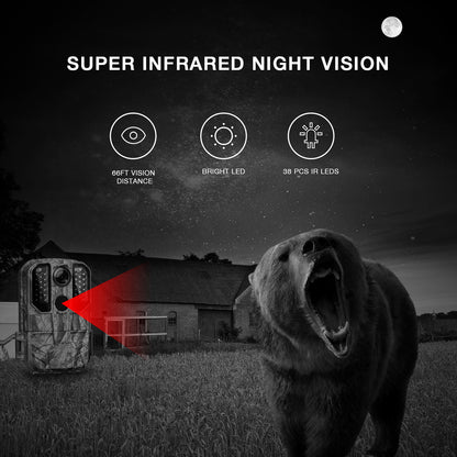Campark WiFi Trail Camera 24MP 1296P Bluetooth Game Camera with Night Vision Waterproof IP66 Motion Activated