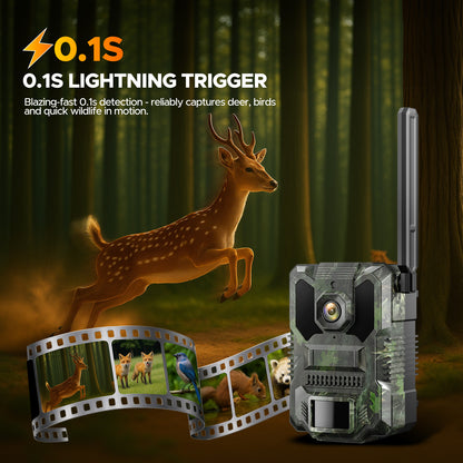 Caméra de chasse solaire CAMPARK 48 MP 4K avec vision nocturne, détection de mouvement, étanche IP66, enregistrement en boucle, temps de déclenchement de 0,1 s, batterie intégrée de 2 000 mAh