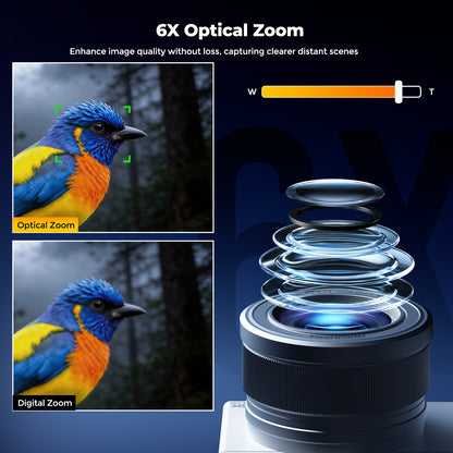 Campark 72MP Digital Camera for Photography with 6X Optical Zoom Ultra HD Autofocus 5K Video Camara Digital, 64GB SD Card