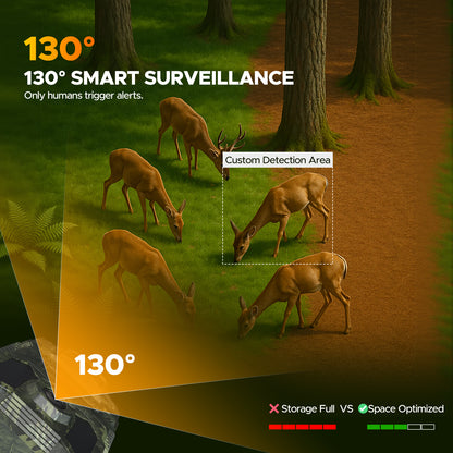 Caméra de chasse solaire CAMPARK 48 MP 4K avec vision nocturne, détection de mouvement, étanche IP66, enregistrement en boucle, temps de déclenchement de 0,1 s, batterie intégrée de 2 000 mAh