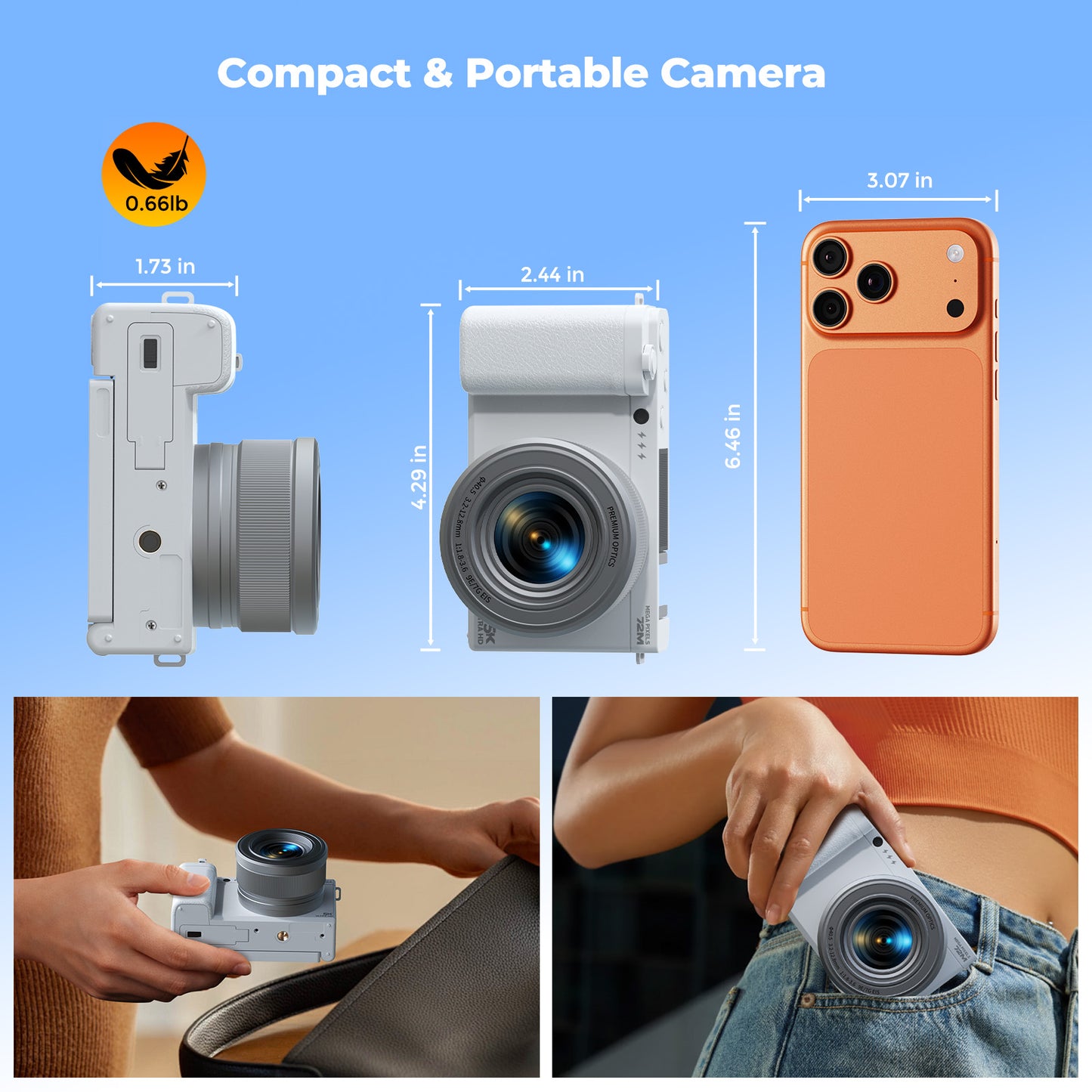 Campark 72MP Digital Camera for Photography with 6X Optical Zoom Ultra HD Autofocus 5K Video Camara Digital, 64GB SD Card