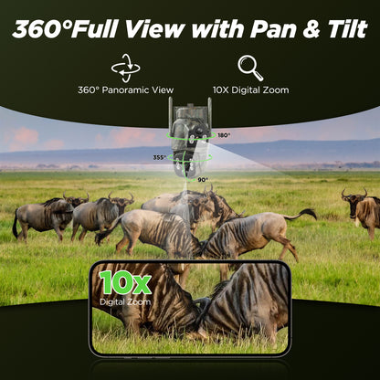 Campark 4G LTE Cellular Trail Camera, Dual Lens Dual Pir Solar Powered 2K Hunting Game Cam, 360° Live View, Color Night Vision, No WiFi