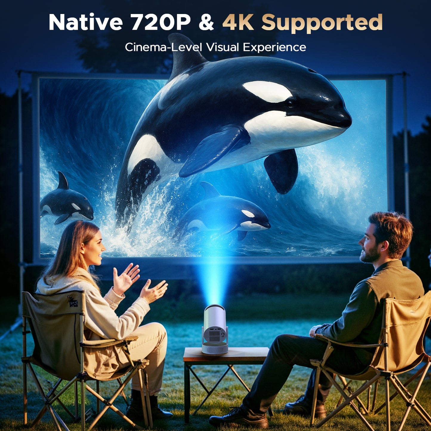 Campark Mini Projector 4K Wifi 6 Max 3.5H Battery 220° Rotatable Portable for Outdoor Bedroom 1080P Compatible with iphone/TV Stick/HDMI/Laptop