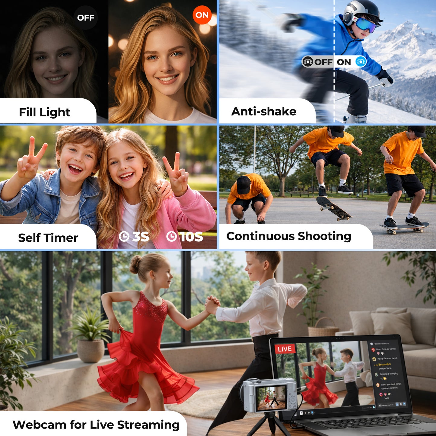Campark 72MP Digital Camera for Photography with 6X Optical Zoom Ultra HD Autofocus 5K Video Camara Digital, 64GB SD Card