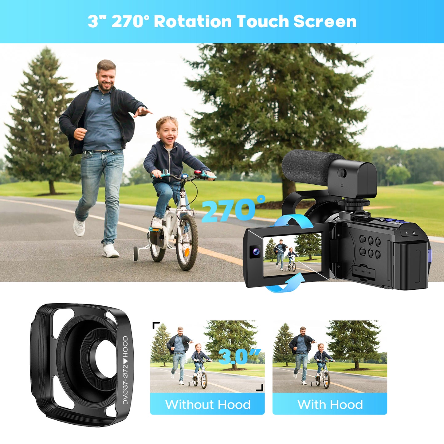 Campark Dual Lens 5K 25FPS Video Camera 56MP Photo 3" Touch Screen Digital Camcorder for Vlogging Youtube