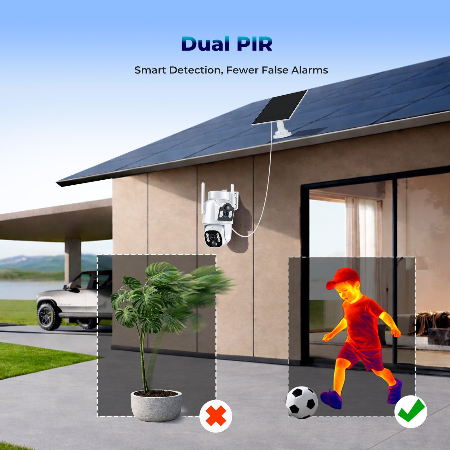 TOGUARD SC56 Solar Wireless Security Camera System Outdoor with 500G Hard Drive 4pcs 2K PTZ Dual Lens Linkage Security Surveillance Cameras Multi-Angle Monitoring