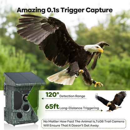 CAMPARK Solar WiFi Trail Camera 4K 46MP Built-in Lithium 4400mAh Battery Rechargeable Game Wildlife Hunting Camera with Waterpoof IP66 Night Vision 0.1s Motion Activated