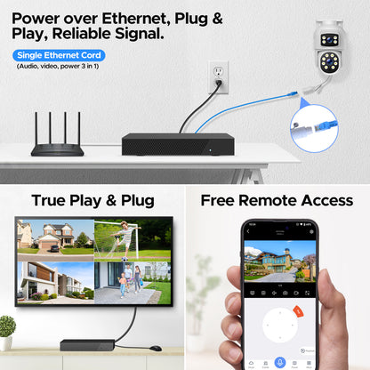TOGUARD SC52 Wired Security Camera System Outdoor with 500G Hard Drive 4K 8CH CCTV NVR 4Pcs 1080P Dual Lens PTZ POE Dome Surveillance Cameras HDMI Connector