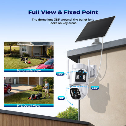 TOGUARD SC56 Solar Wireless Security Camera System Outdoor with 500G Hard Drive 4pcs 2K PTZ Dual Lens Linkage Security Surveillance Cameras Multi-Angle Monitoring