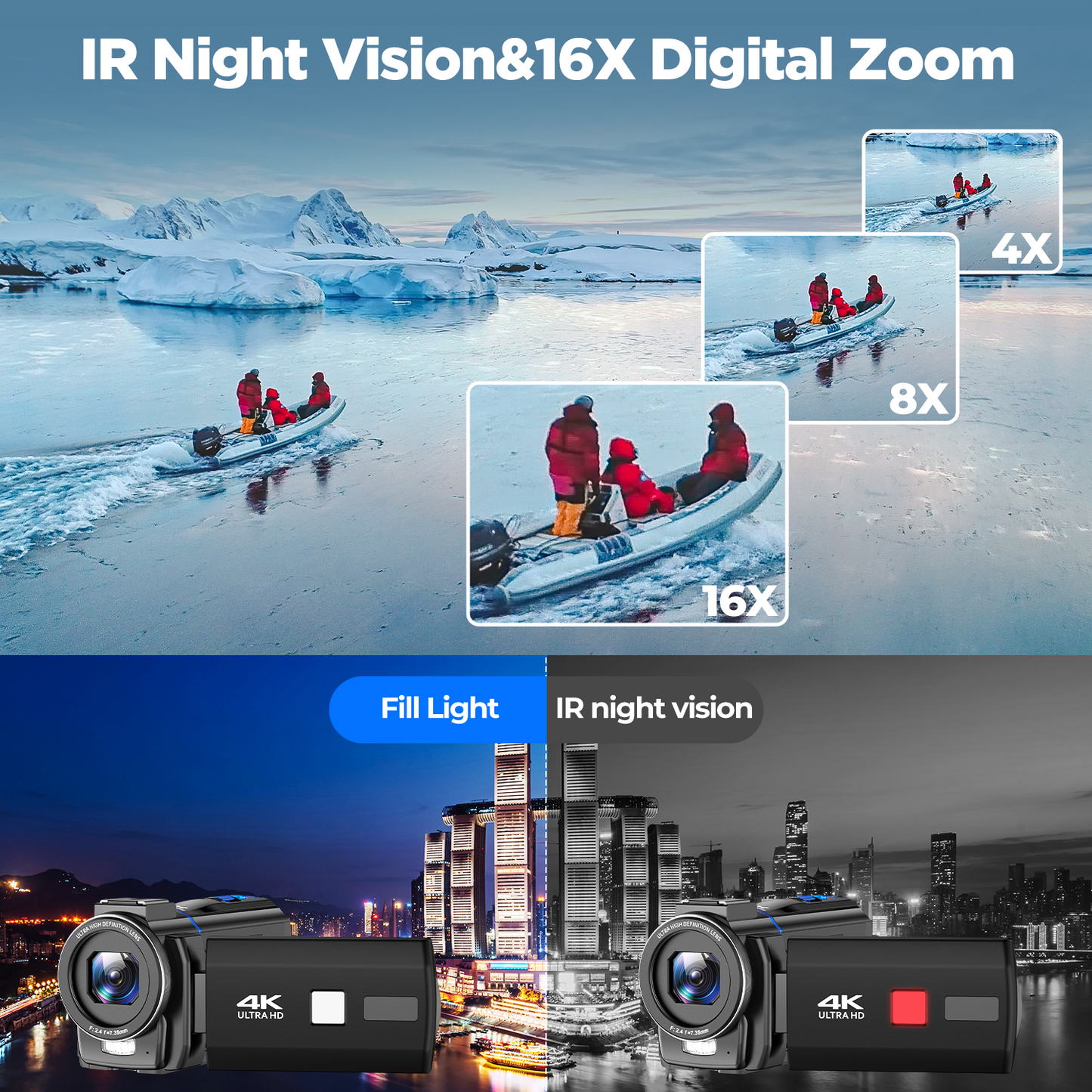 Campark AC11A 4K 30FPS Video Camera 48MP Camcorder with IR Night Vision, 3.0" Touch Screen