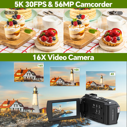 Campark AC12 5K 25FPS Video Camera 56MP Photo 3”Touch Screen Digital Camcorder