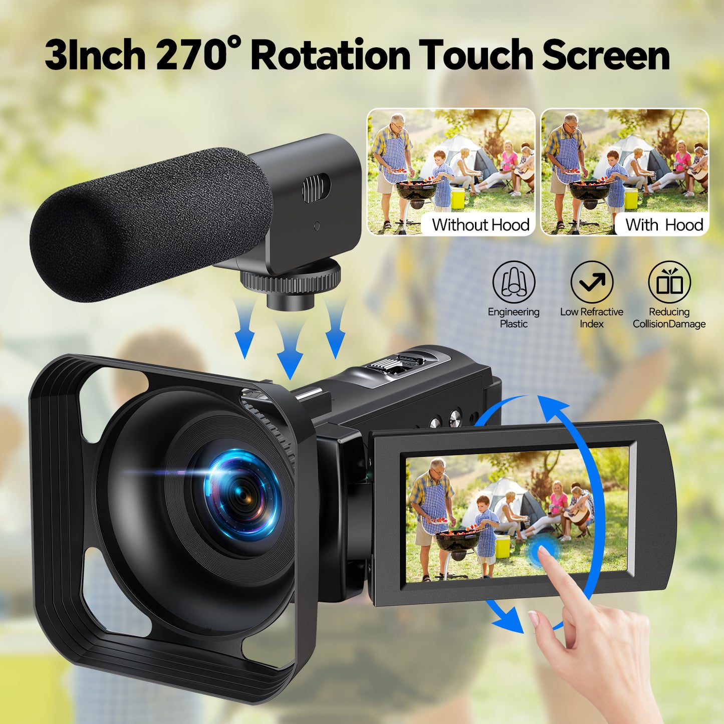 Campark AC12 5K 25FPS Video Camera 56MP Photo 3”Touch Screen Digital Camcorder