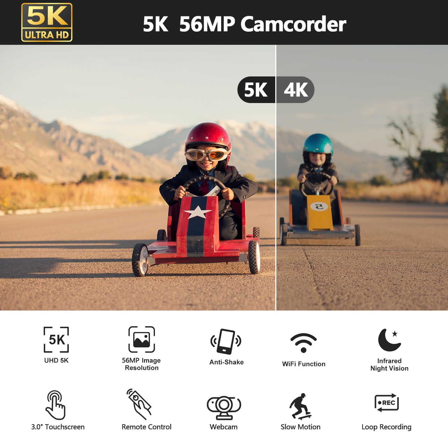 Campark AC12 5K 25FPS Video Camera 56MP Photo 3”Touch Screen Digital Camcorder