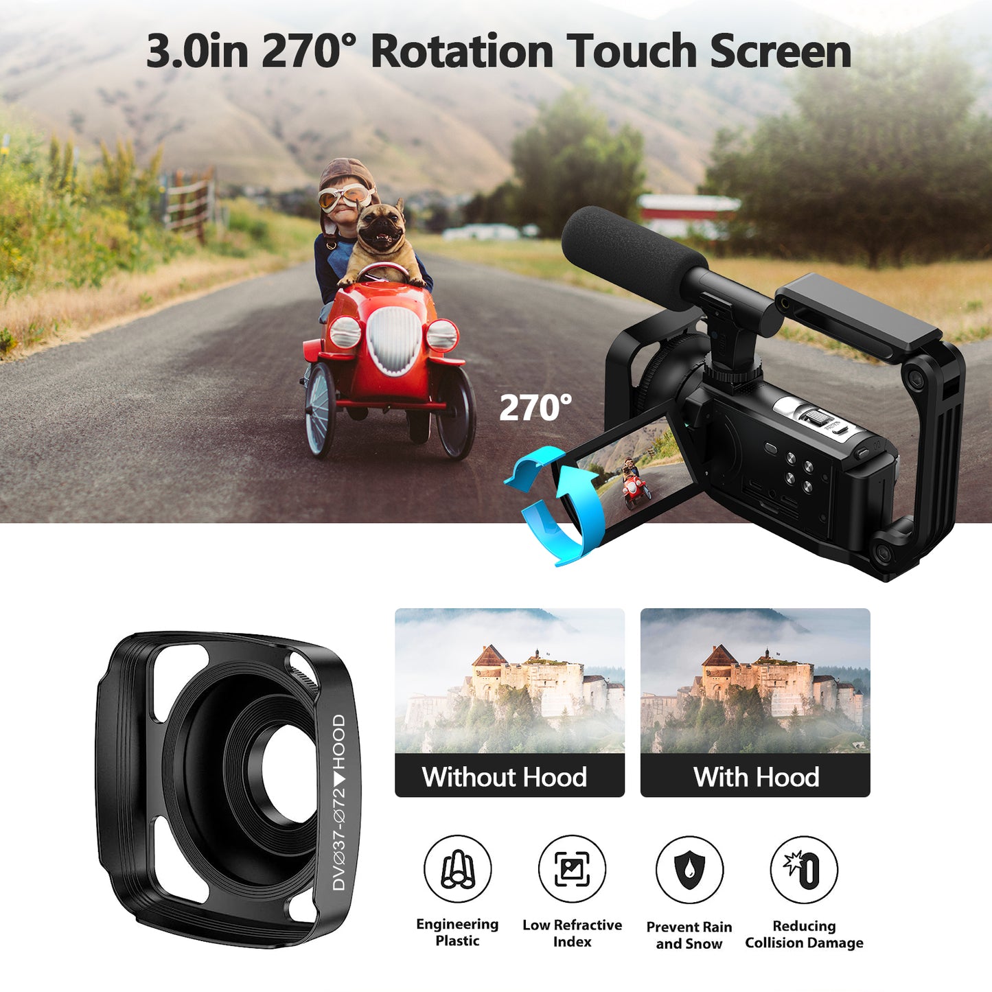 Campark AC12 5K 25FPS Video Camera 56MP Photo 3”Touch Screen Digital Camcorder