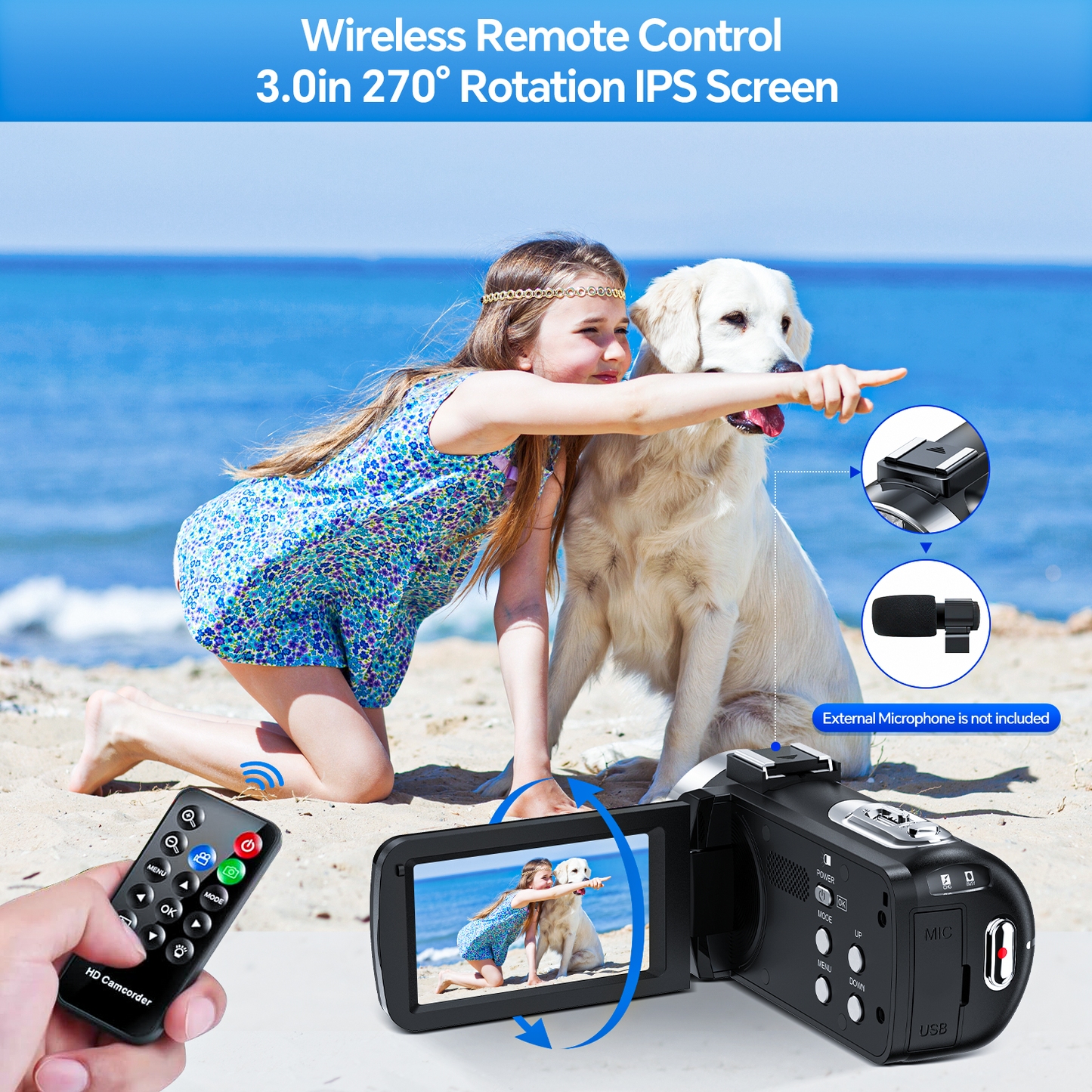 Campark AC13 4K 30FPS Video Camera 42MP Photo 3” 270° Screen Digital Camcorder
