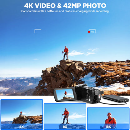 Campark AC13 4K 30FPS Video Camera 42MP Photo 3” 270° Screen Digital Camcorder