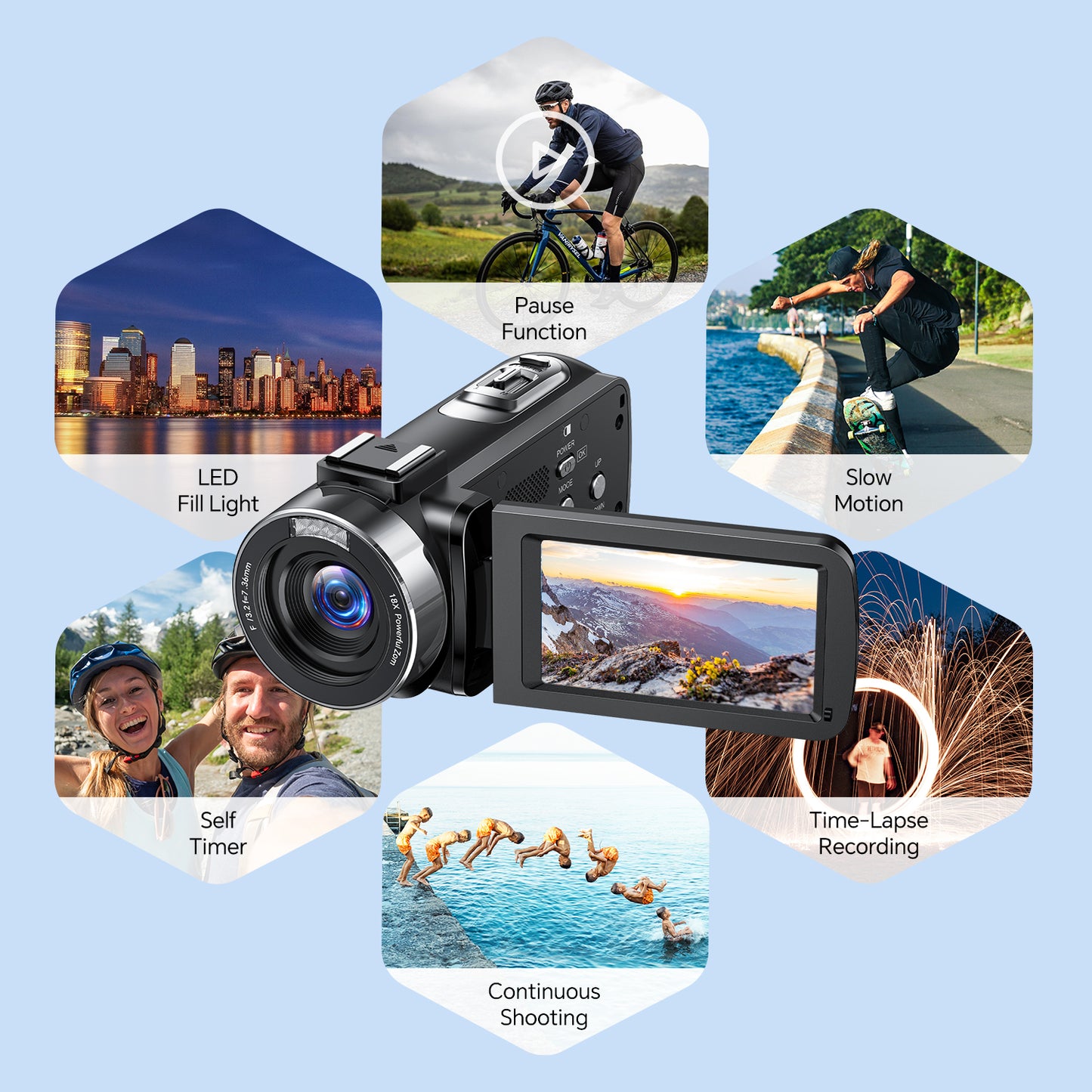 Campark AC13 4K 30FPS Video Camera 42MP Photo 3” 270° Screen Digital Camcorder