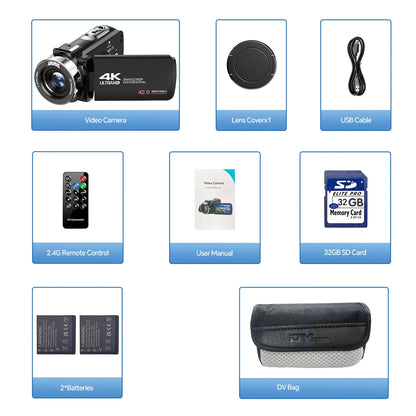 Campark AC13 4K 30FPS Video Camera 42MP Photo 3” 270° Screen Digital Camcorder