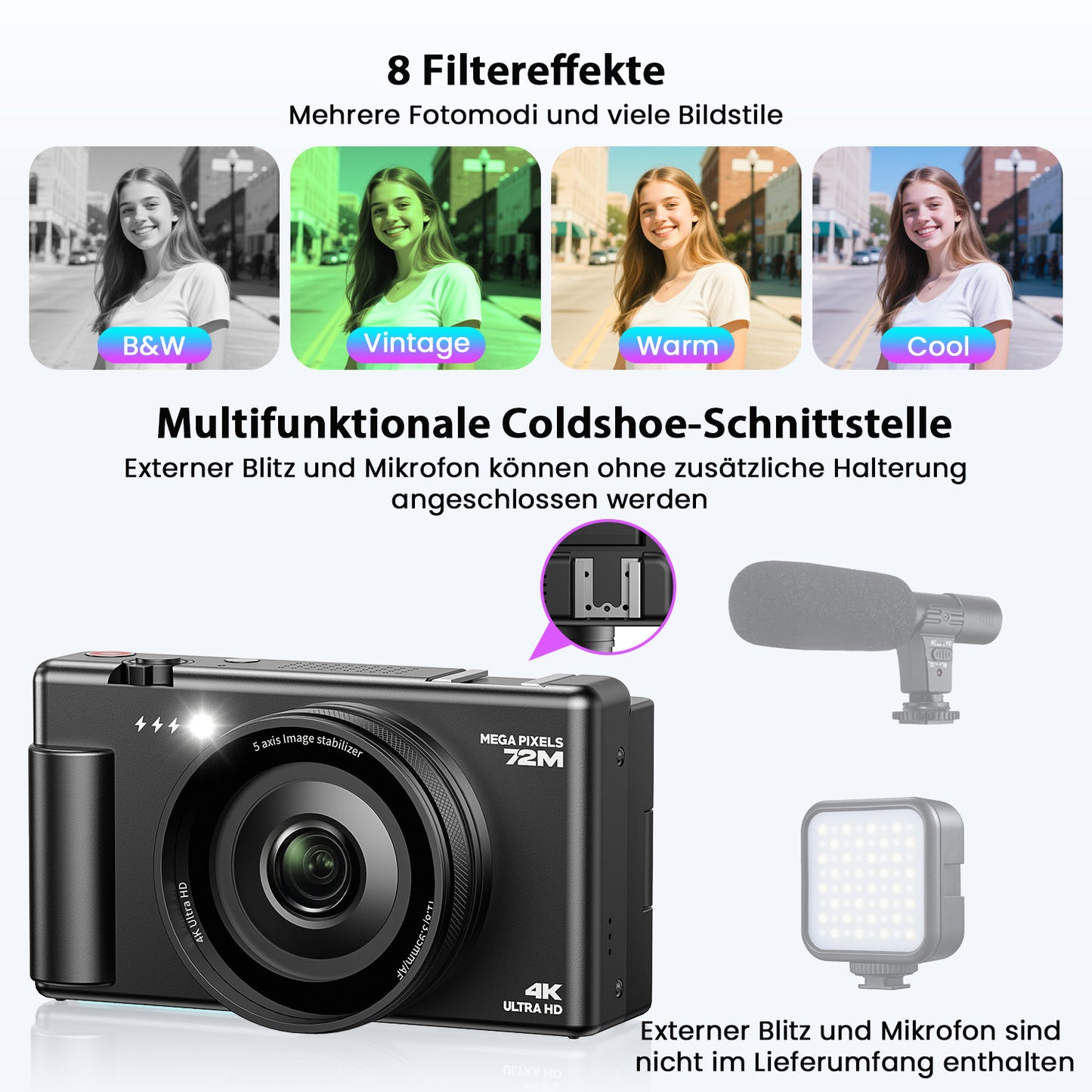 Campark AC18 72MP Digital Camera 4K/30FPS Video with 18x Zoom, 64GB Card for Beginners
