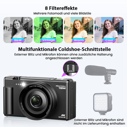 Campark AC18 72MP Digital Camera 4K/30FPS Video with 18x Zoom, 64GB Card for Beginners